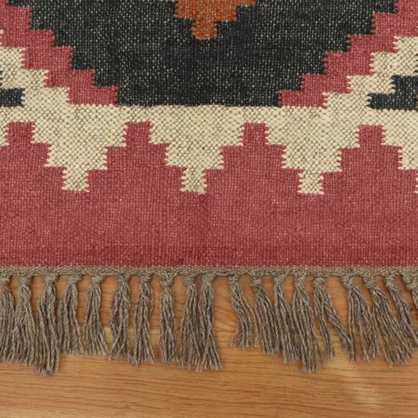 Hand Woven Black Pink Wool Jute Kilim Rug - Image 5