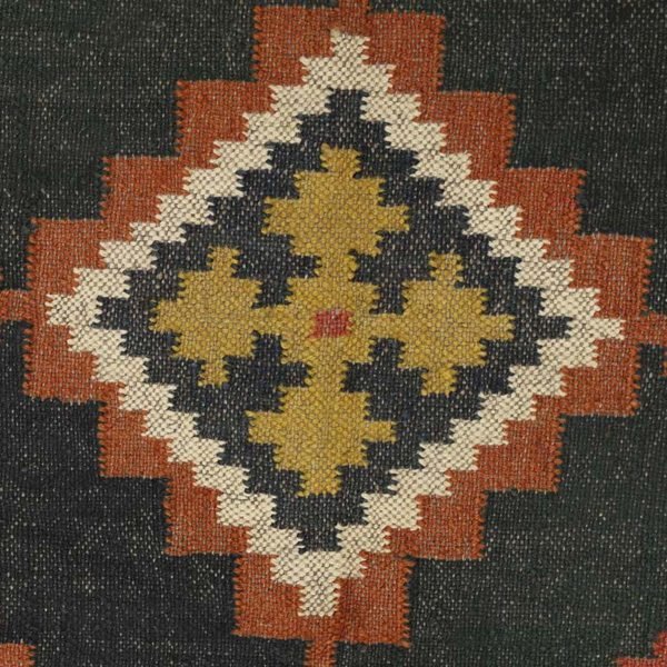Hand Woven Black Pink Wool Jute Kilim Rug - Image 7