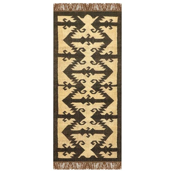 Modern Wool Jute Black Kilim Handwoven Rug