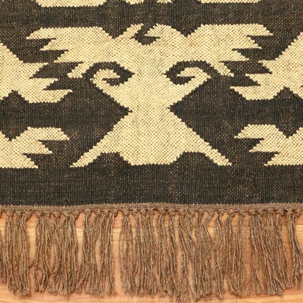 Modern Wool Jute Black Kilim Handwoven Rug - Image 6