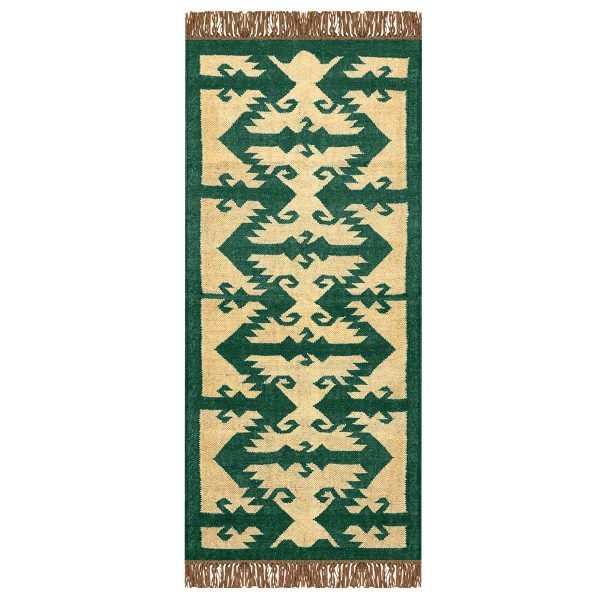 Wool Green Kilim Handwoven Runner Area Rug