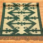Wool Green Kilim Handwoven Runner Area Rug