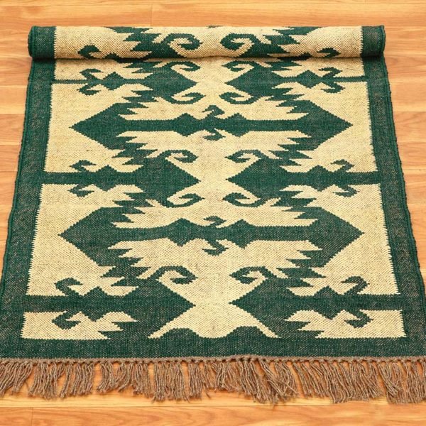 Wool Green Kilim Handwoven Runner Area Rug - Image 5