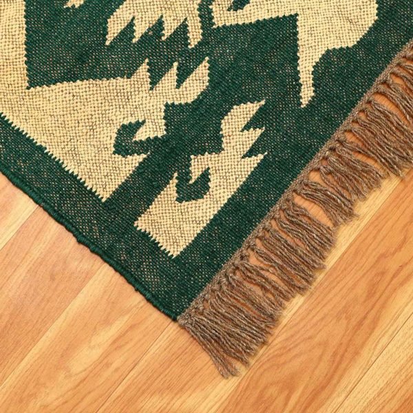 Wool Green Kilim Handwoven Runner Area Rug - Image 7