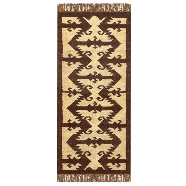 Handwoven Wool Jute Brown Kilim Runner Outdoor Area Rug