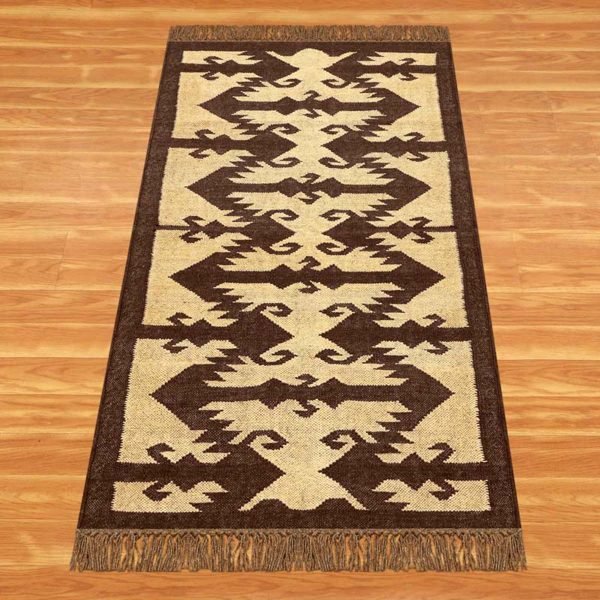 Handwoven Wool Jute Brown Kilim Runner Outdoor Area Rug - Image 4