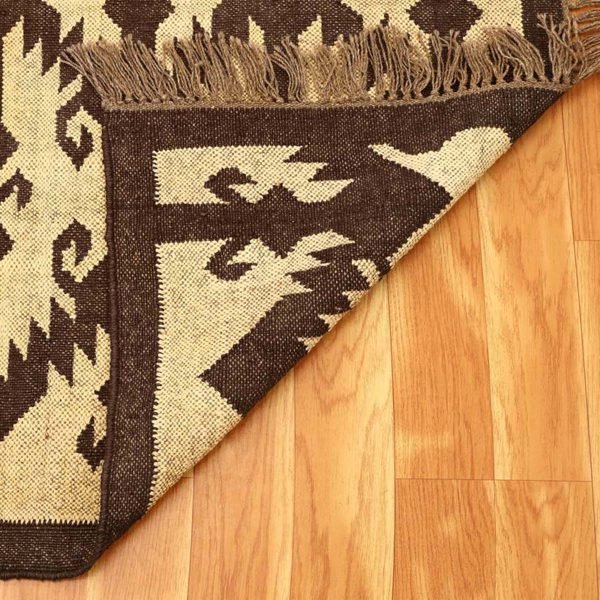Handwoven Wool Jute Brown Kilim Runner Outdoor Area Rug - Image 6
