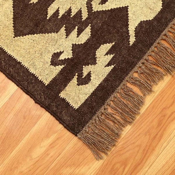 Handwoven Wool Jute Brown Kilim Runner Outdoor Area Rug - Image 7