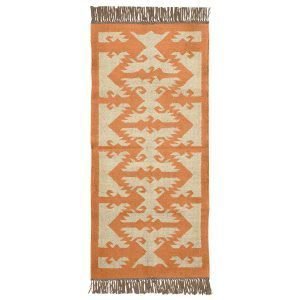 Hand Woven Kilim Jute Runner Orange Rug