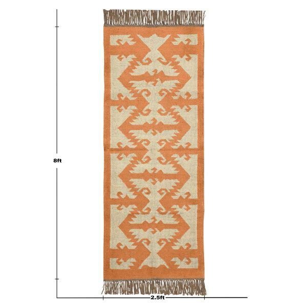 Hand Woven Kilim Jute Runner Orange Rug - Image 8