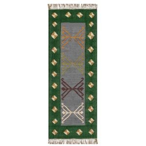 Indian Hand Woven Jute Kilim Runner Green Rug