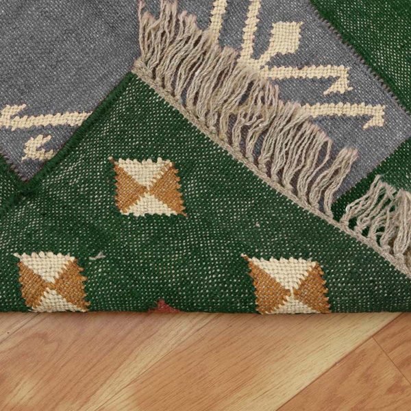Indian Hand Woven Jute Kilim Runner Green Rug - Image 5