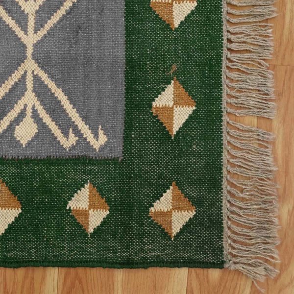 Indian Hand Woven Jute Kilim Runner Green Rug - Image 6