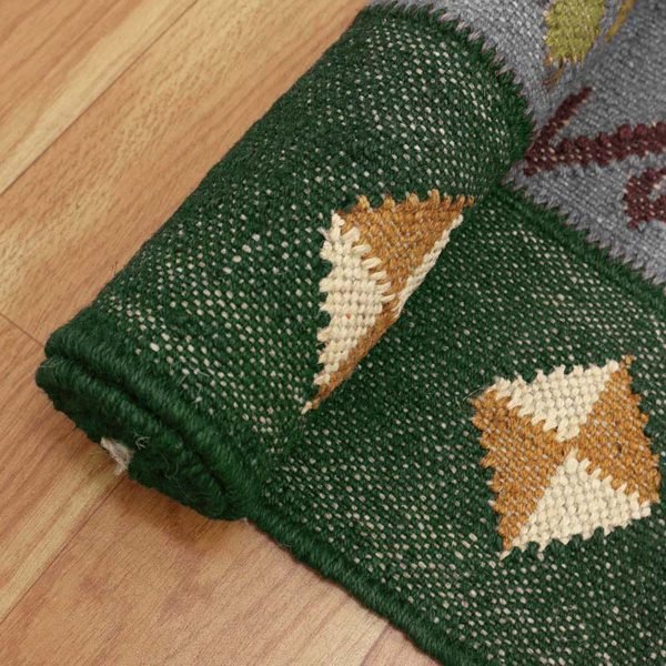 Indian Hand Woven Jute Kilim Runner Green Rug - Image 7