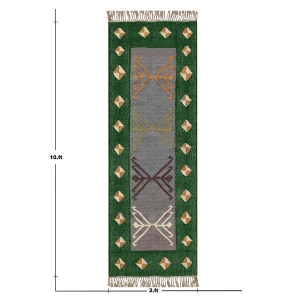 Indian Hand Woven Jute Kilim Runner Green Rug - Image 8