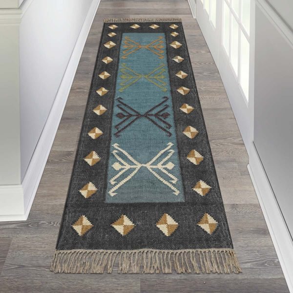 Hand Woven Wool Jute Grey Runner Rug - Image 2