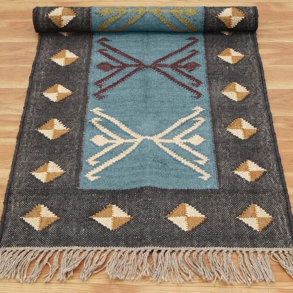 Hand Woven Wool Jute Grey Runner Rug - Image 4