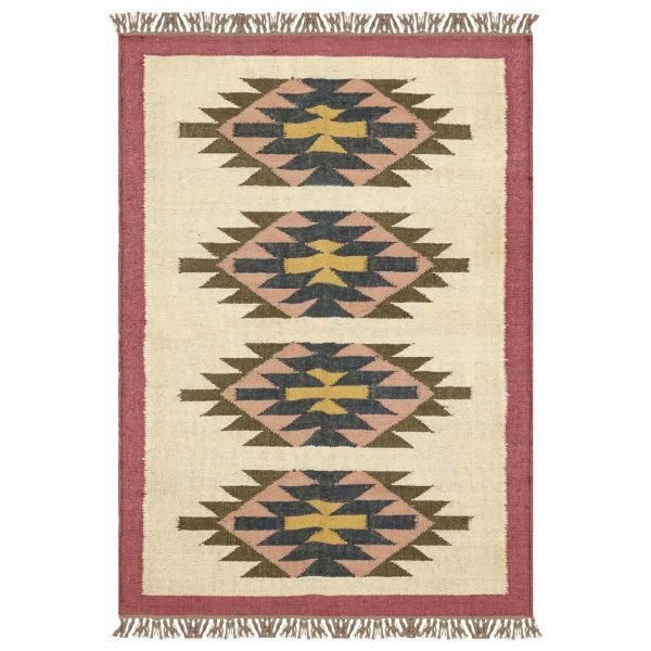 Hand Woven Wool Jute Kilim Maroon Bordered Rug