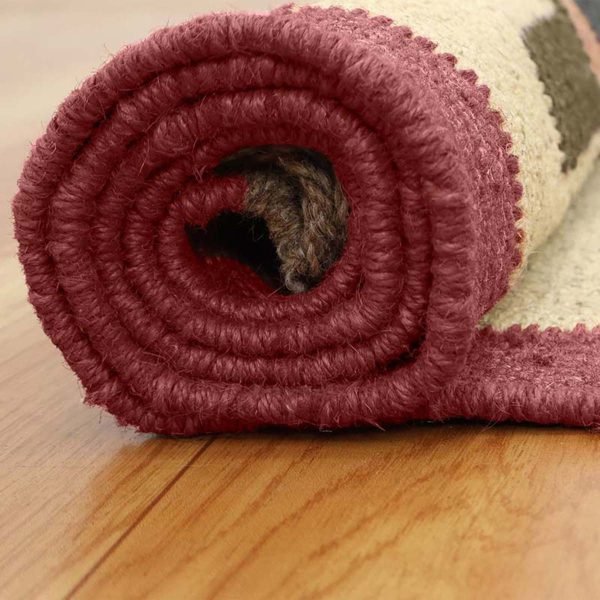 Hand Woven Wool Jute Kilim Maroon Bordered Rug - Image 5