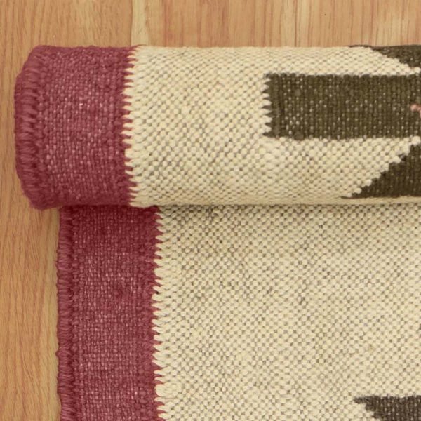 Hand Woven Wool Jute Kilim Maroon Bordered Rug - Image 6