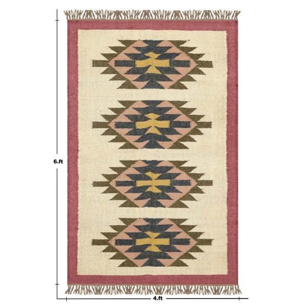 Hand Woven Wool Jute Kilim Maroon Bordered Rug - Image 8