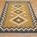 Hand Woven Wool Jute Geometric Yellow Rug