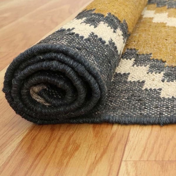 Hand Woven Wool Jute Geometric Yellow Rug - Image 5