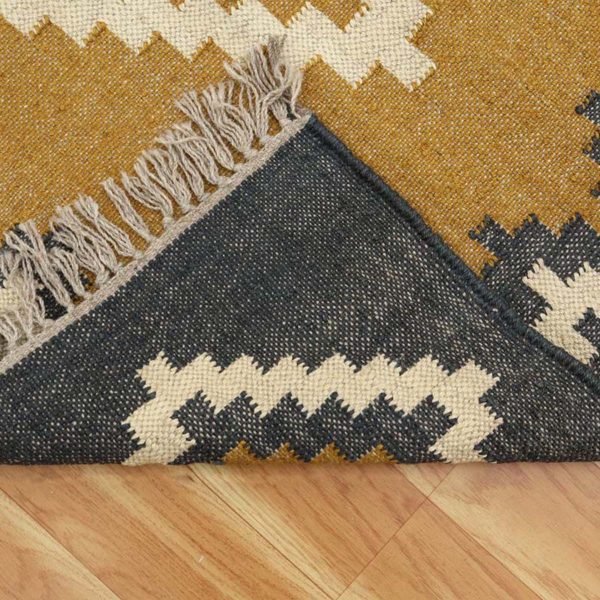 Hand Woven Wool Jute Geometric Yellow Rug - Image 7
