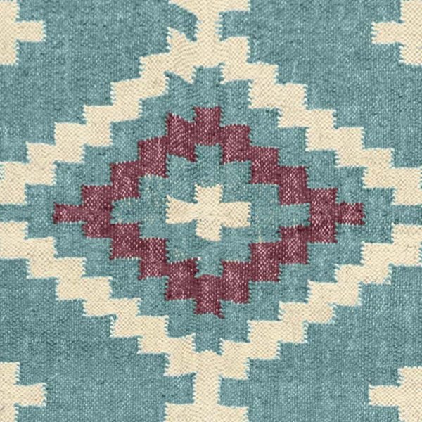 Geometric Jute Wool Kilim Woven Blue Rug - Image 7
