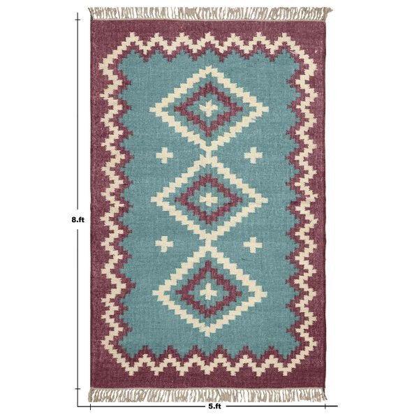 Geometric Jute Wool Kilim Woven Blue Rug - Image 8