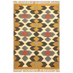 Hand Woven Wool Jute Kilim Geometric Area Rug