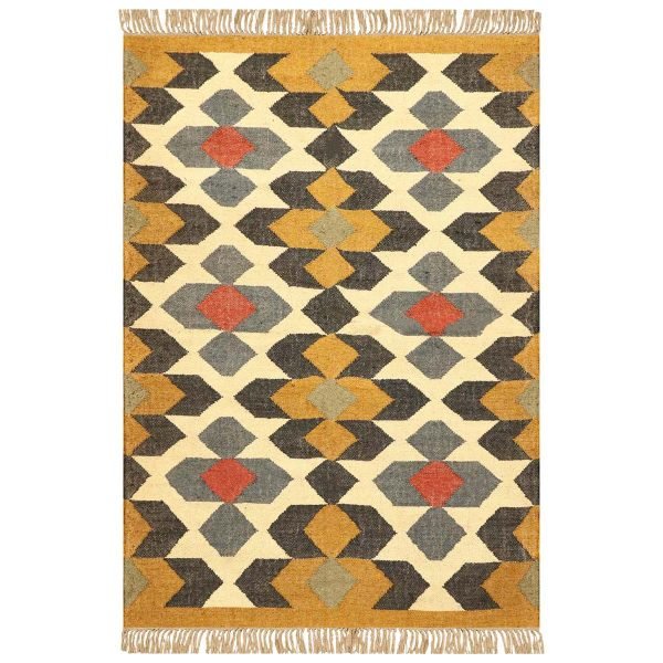 Hand Woven Wool Jute Kilim Geometric Area Rug