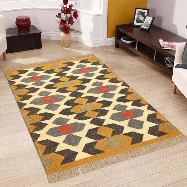 Hand Woven Wool Jute Kilim Geometric Area Rug - Image 2