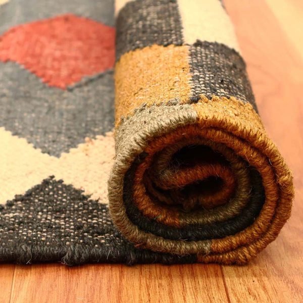 Hand Woven Wool Jute Kilim Geometric Area Rug - Image 6