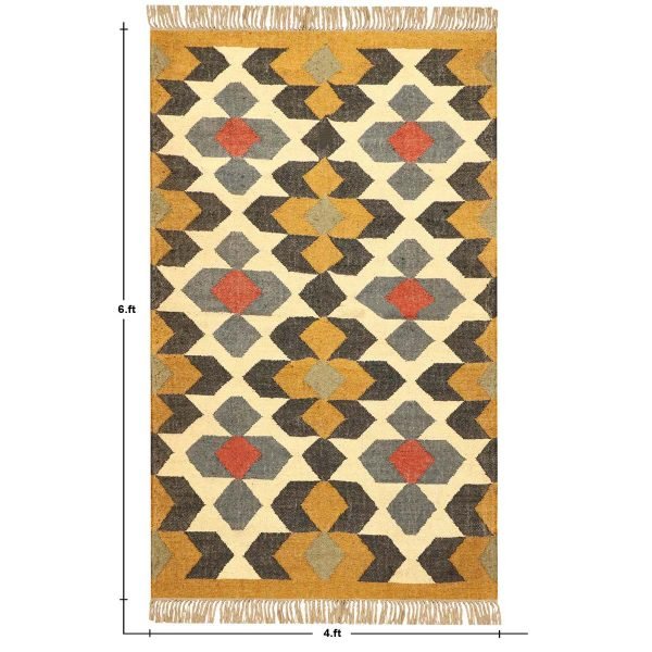 Hand Woven Wool Jute Kilim Geometric Area Rug - Image 8