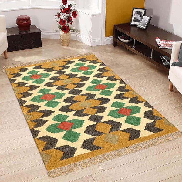 Geometric Wool Jute Kilim Handwoven living Area Rug - Image 2
