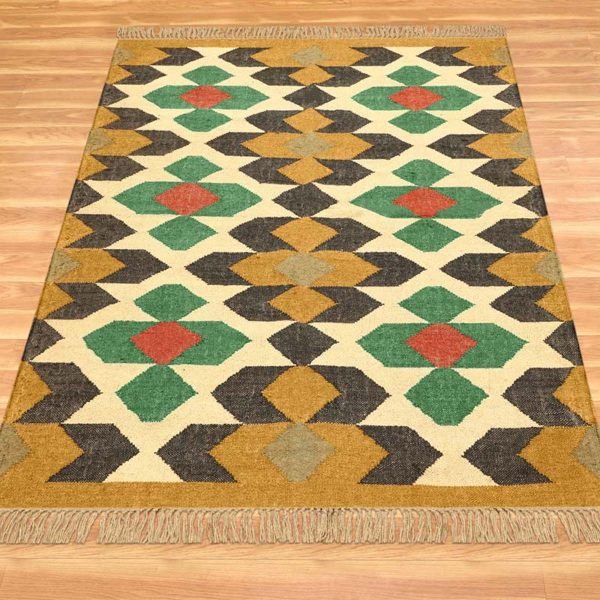 Geometric Wool Jute Kilim Handwoven living Area Rug - Image 3