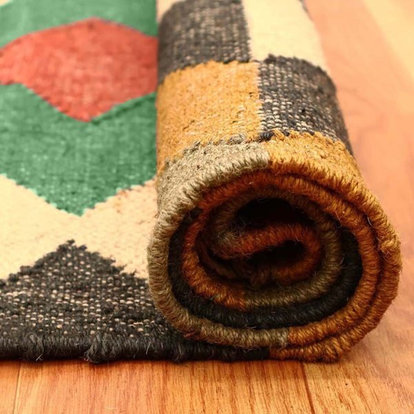 Geometric Wool Jute Kilim Handwoven living Area Rug - Image 4