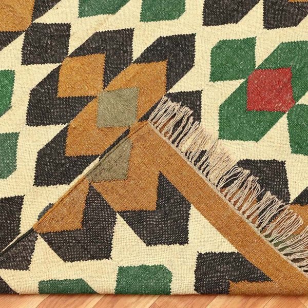 Geometric Wool Jute Kilim Handwoven living Area Rug - Image 5