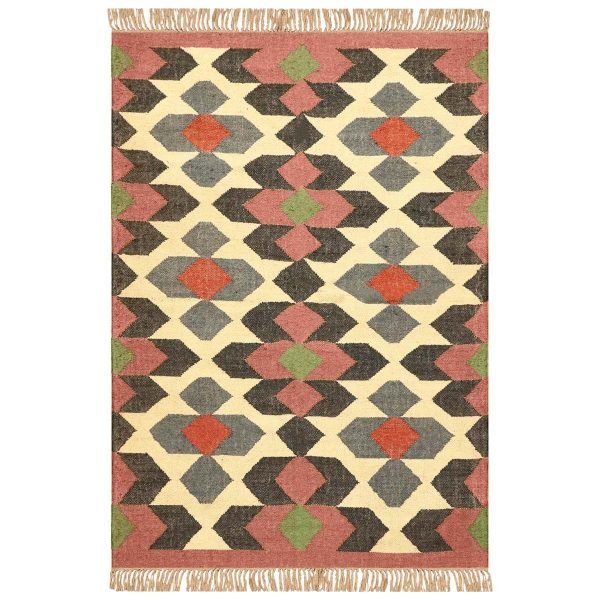 Handwoven Wool Jute Kilim Geometric Rug