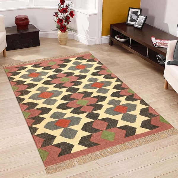 Handwoven Wool Jute Kilim Geometric Rug - Image 2