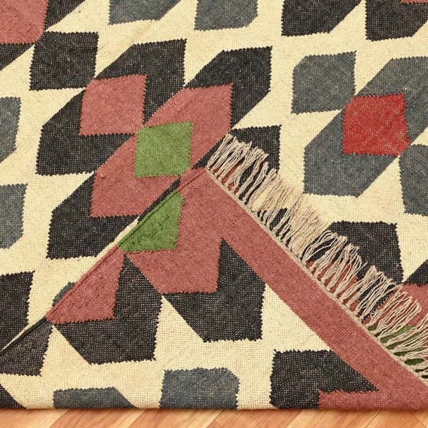 Handwoven Wool Jute Kilim Geometric Rug - Image 5