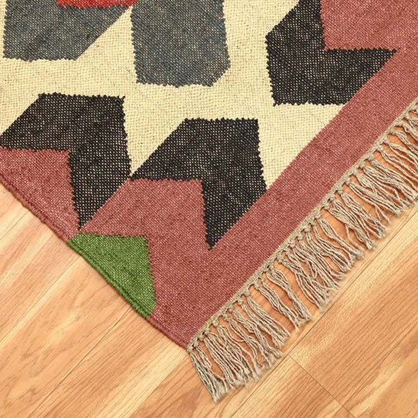 Handwoven Wool Jute Kilim Geometric Rug - Image 6