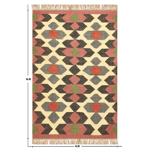 Handwoven Wool Jute Kilim Geometric Rug - Image 8