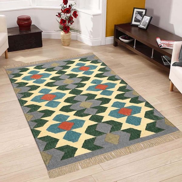 Indian Hand Woven Wool Jute Kilim Large Area Rug - Image 2