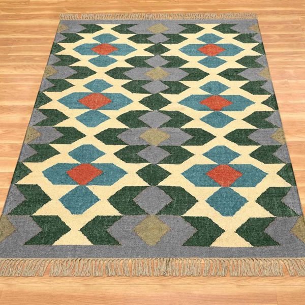 Indian Hand Woven Wool Jute Kilim Large Area Rug - Image 3