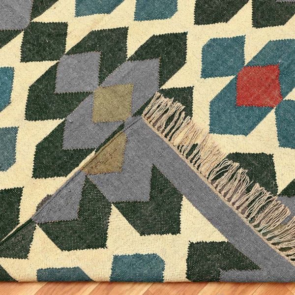 Indian Hand Woven Wool Jute Kilim Large Area Rug - Image 5