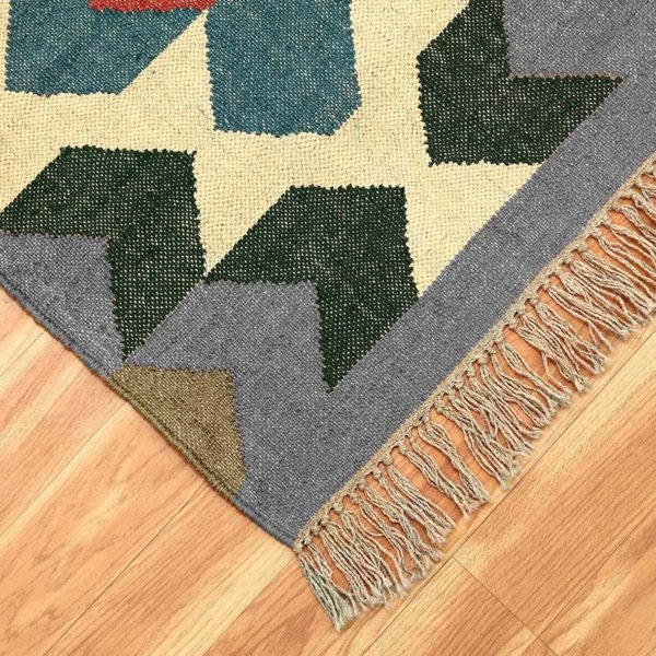 Indian Hand Woven Wool Jute Kilim Large Area Rug - Image 6