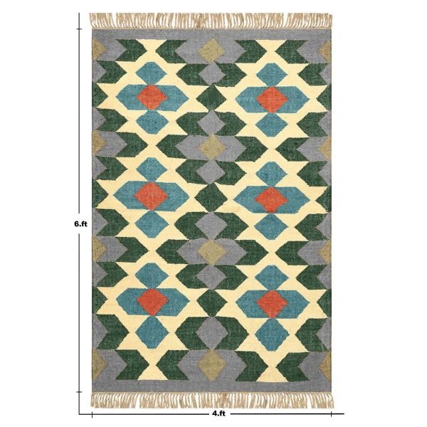 Indian Hand Woven Wool Jute Kilim Large Area Rug - Image 8