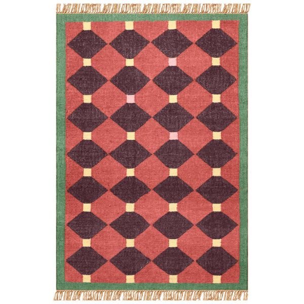 Red Geometric Wool Jute Hand woven Area Rug